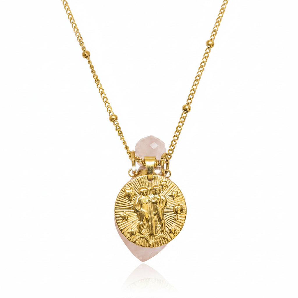 Gemini Coin Crystal Aroma Oil Necklace