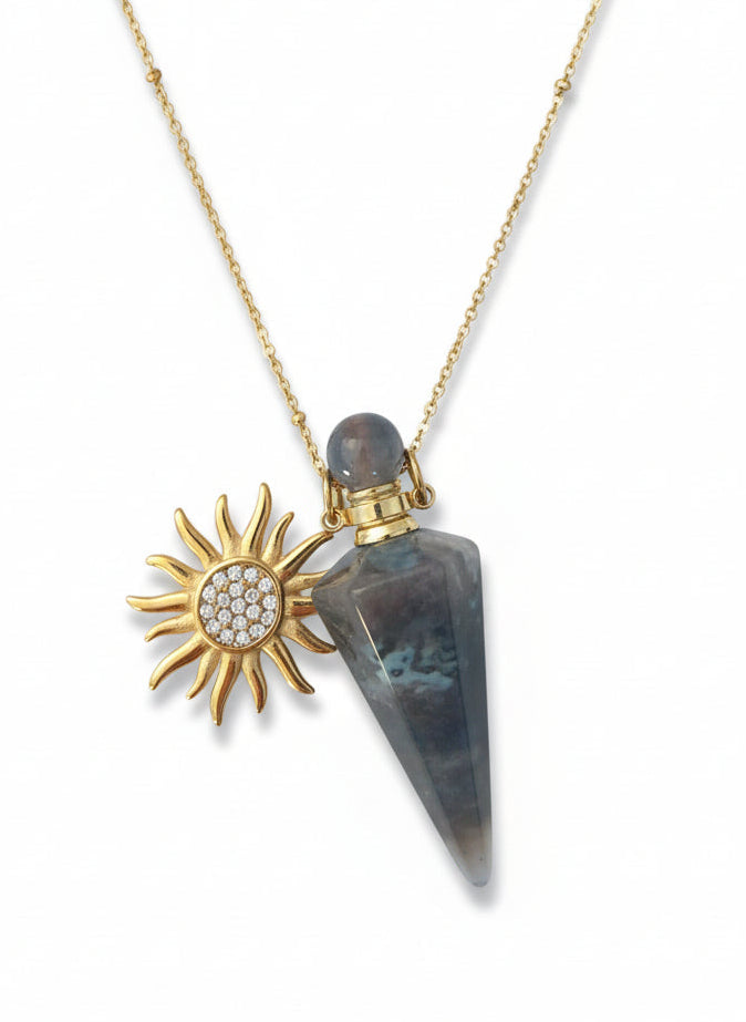 India agate crystal perfume pendant bottle Necklace with sunflower 