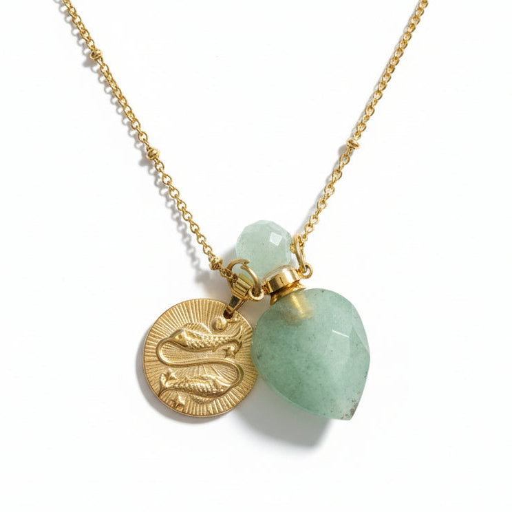 Pisces horoscope necklace with green aventurine crystal pendant