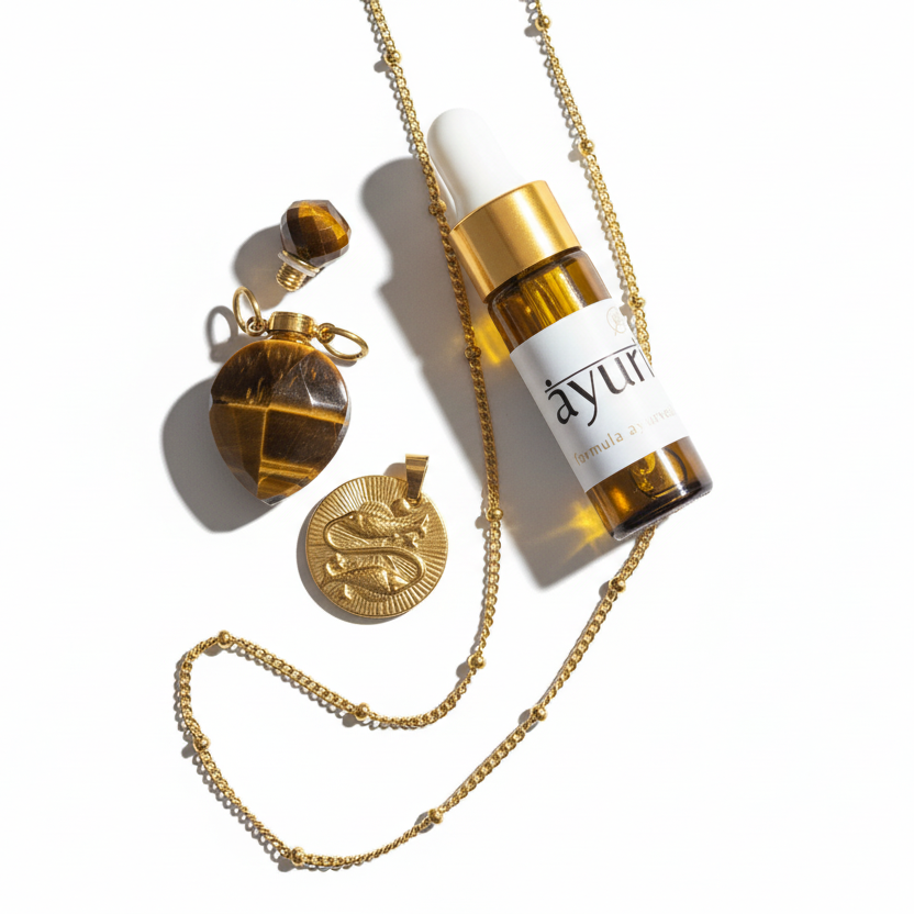 Pisces coin zodiac necklace with tiger eye crystal pendant bottle