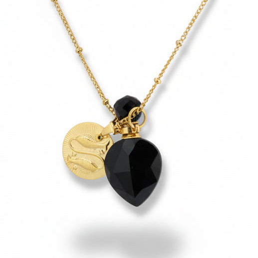 Pisces horoscope necklace with black obsidian crystal pendant