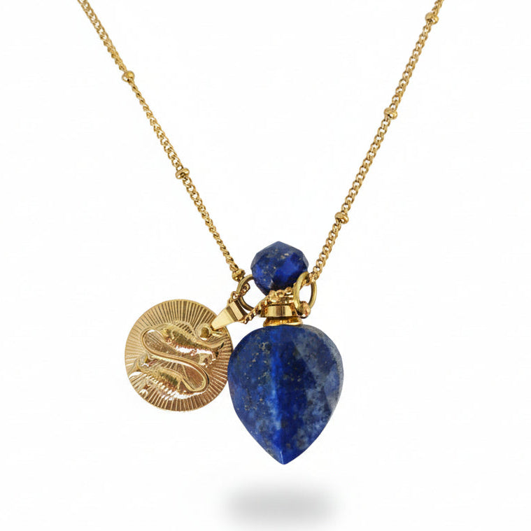 Pisces horoscope necklace with lapiz lazuli crystal pendant